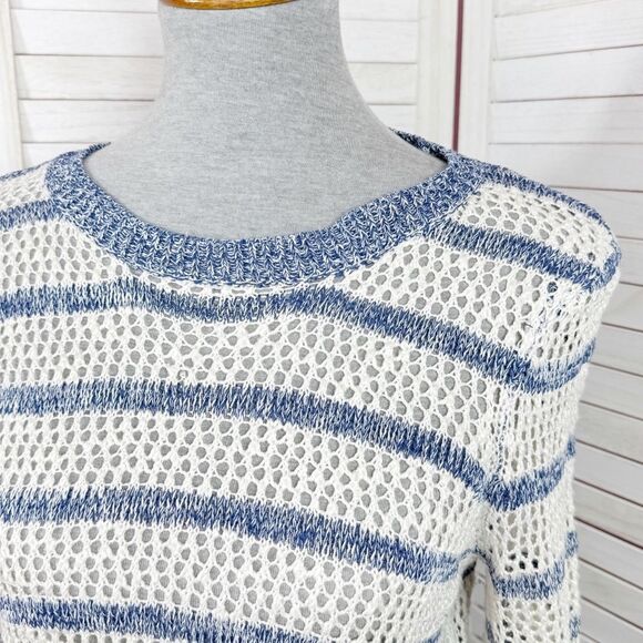 Xhilaration Striped Open Weave Mesh Sweater Blue Cream Medium - Picture 5 of 12
